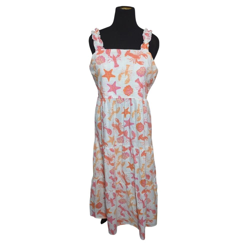Goa Beachwear by Japna Dress XL Seashell Starfish Print Cotton Summer Sundress